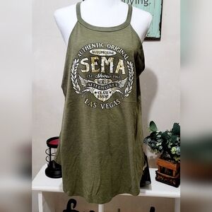 Woman's Las Vegas SEMA Show Olive Green Tri Rocker Tank Top